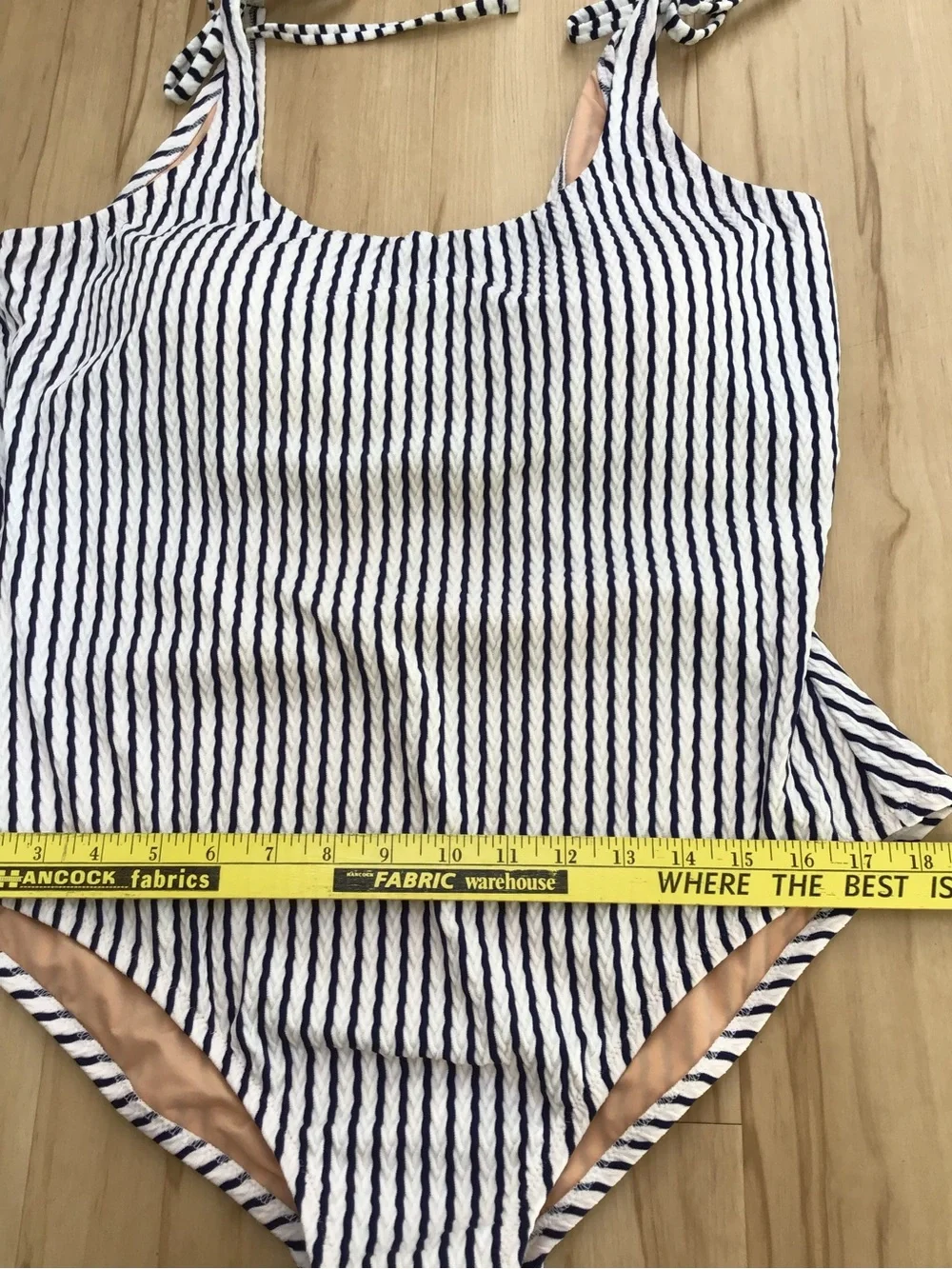 J. Crew Navy & White Striped Tie-Shoulder‎ One-Piece Swimsuit XXL Nautical NWT